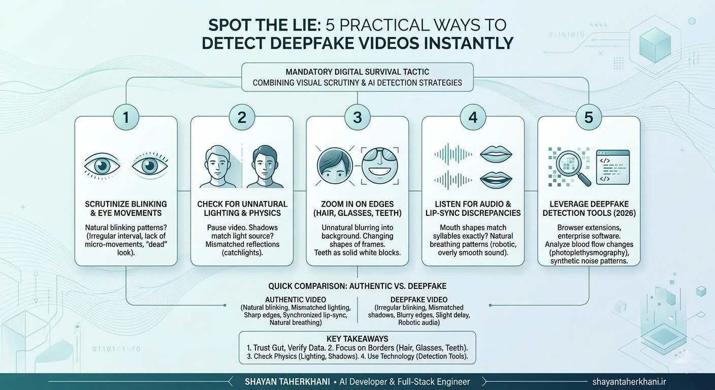 Side-by-side comparison showing how to detect deepfake videos through facial artifacts